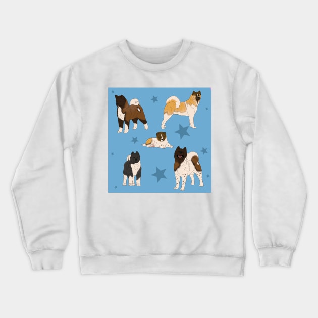 Akita American Pattern Blue Crewneck Sweatshirt by TrapperWeasel